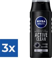 Nivea Shampoo Men  Active Clean 250 ml - Voordeelverpakking 3 stuks