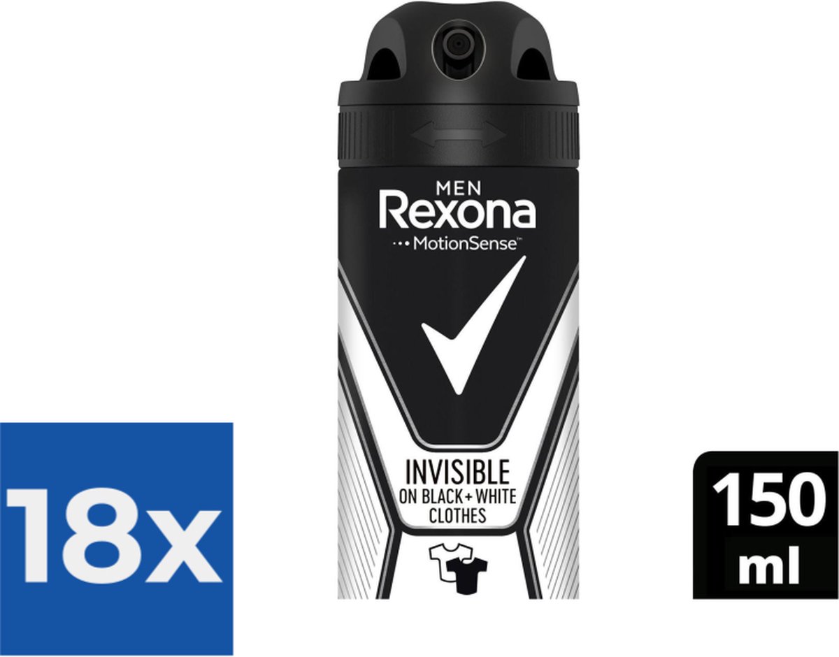 Goedkoopste Rexona Men Invisible Black White Anti White Marks Deodorant - 150ml - Voordeelverpakking 18 stuks