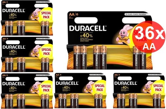 Duracell LR6 AA / R6 / MN 1500 1.5V Alkaline batterij - 36 Stuks (6 Blisters a 6st) bol.com