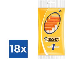 BIC 1 Klassieke Wegwerpscheermesjes Voor Heren Met Een Enkel Mesje En Vaste Kop - Pak van 5 Stuks - Voordeelverpakking 18 stuks