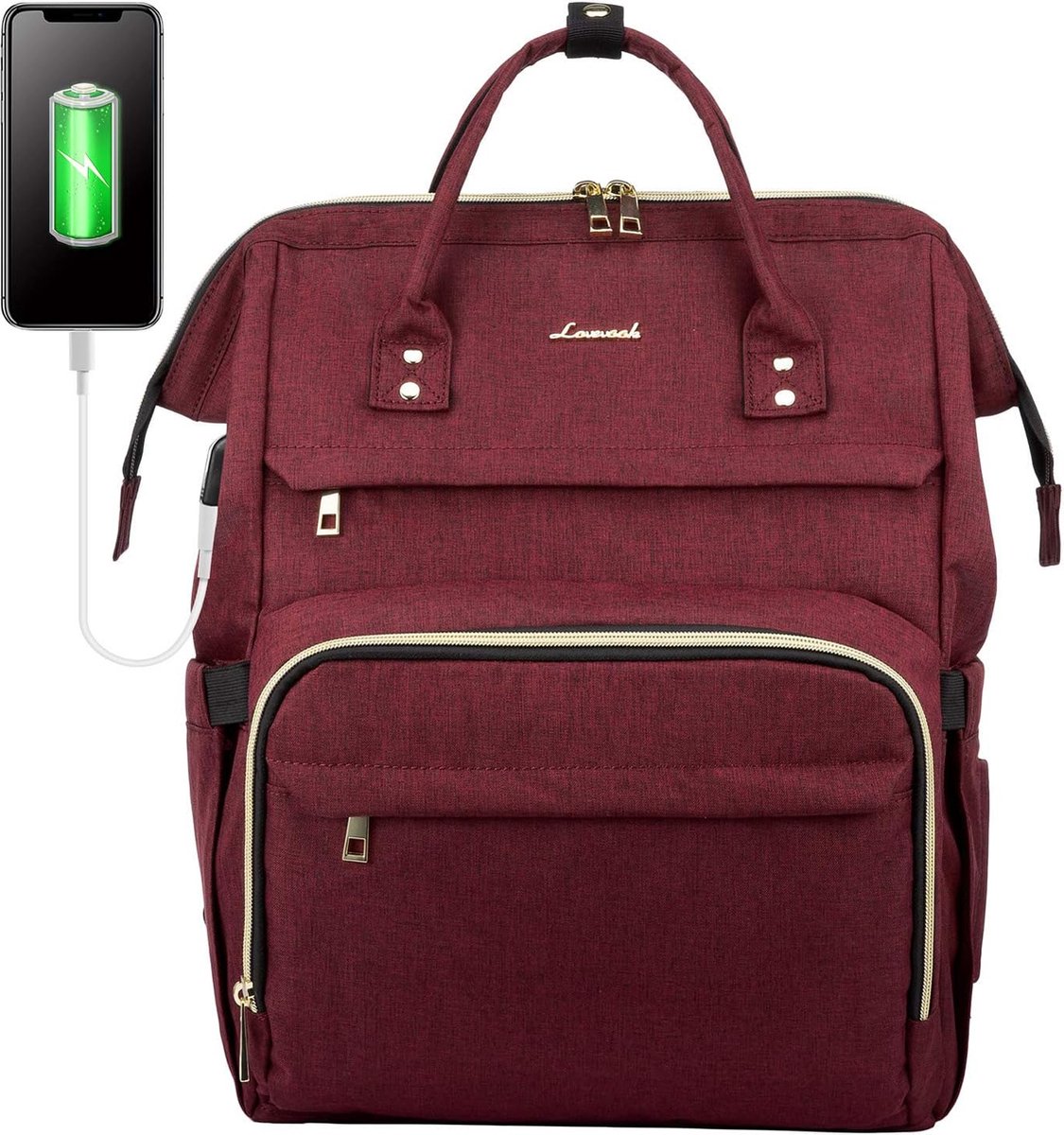 Laptoprugzak 17 inch voor dames - Donkerrood - USB-oplaadpoort - Anti-diefstaltas - Waterdicht - Werk, school, reizen