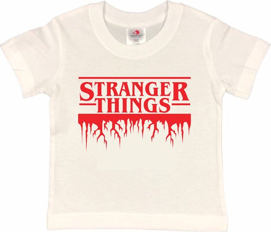 STRANGER THINGS T-shirt wit met rode Opdruk (maat 98/104)