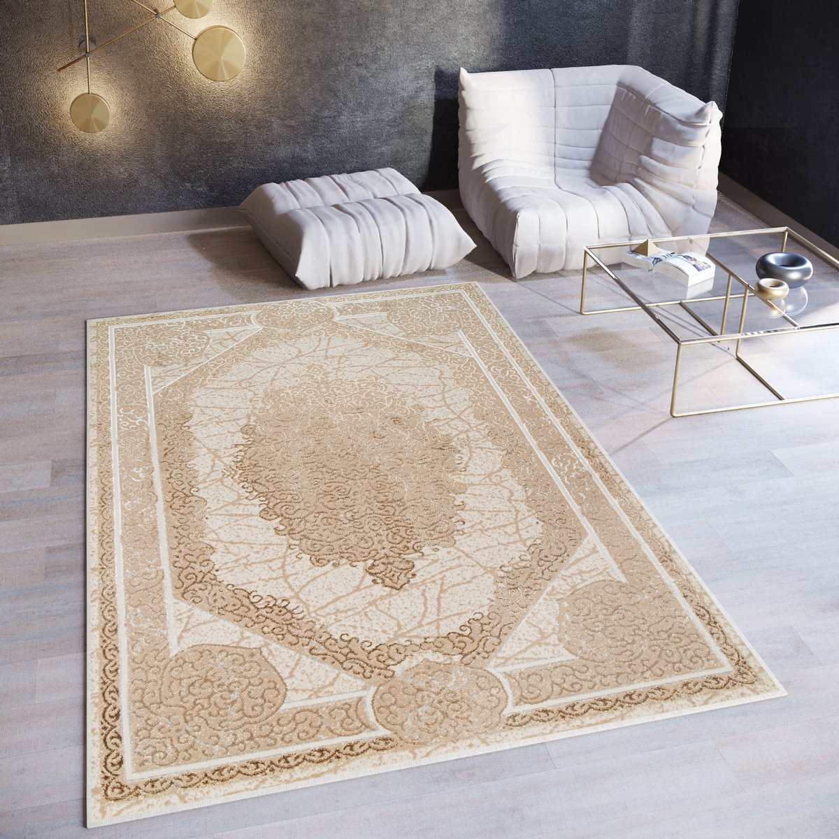 Tapiso Ares Vloerkleed Beige Laagpolig Woonkamer Oriental Tapijt Maat- 300x400