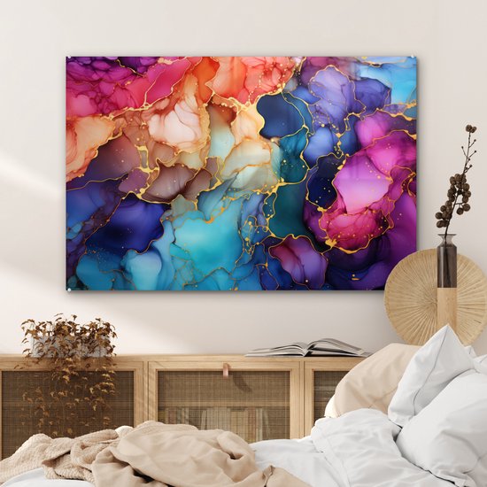 Peinture sur verre 120x80 cm - Photo sur verre - Marbre - Peinture salon - Peintures plexiglas chambre - Décoration chambre plaque de verre - Décoration murale peintures sur verre - Décoration murale - Peinture sur verre colorée