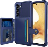 Portemonnee Hoesje Geschikt voor Samsung Galaxy S23 - Back Cover met Pasjeshouder - Telefoonhoesje voor Pinpas - Kaarthouder op Achterkant - Case met Magneet voor Auto Houder Donkerblauw