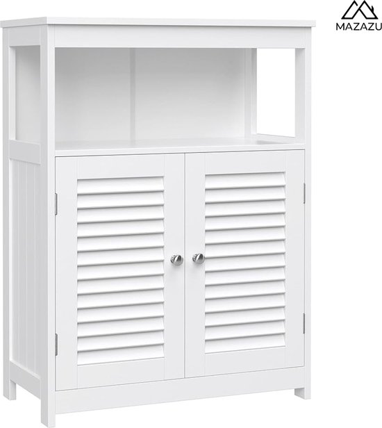 GIANTEX Badkamerkast, badkamerkast, opbergkast, rek van hout, badkamercommode met in hoogte verstelbare plank, dressoir met 2 jaloeziedeuren, bijzetkast voor badkamer, keuken (zwart GIANTEX Badkamerkast, badkamerkast, opbergkast, rek van hout, badkamercommode met in hoogte verstelbare plank, dressoir met 2 jaloeziedeuren, bijzetkast voor badkamer, keuken (zwart