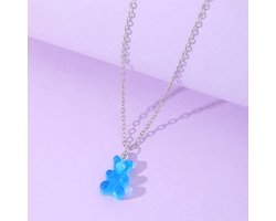 foto van Gummy Bear Ketting Blauw aan Zilverkleurig Koord - Gummy Beer BFF Ketting voor Jongens & Meisjes - 45cm + 5cm verstelbaar - Pax Amare