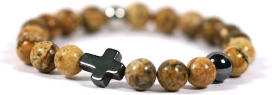 Bracelet enfant croix pierre gemme japis 6mm - IbizaHomme KIDS 14cm