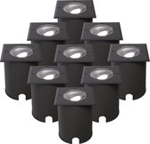 HOFTRONIC - Set van 9 Cody LED Grondspots XL Zwart - Vierkant - Dimbaar en kantelbaar - IP67 Waterdicht - RVS - GU10 4.5W 345 Lumen - 6500K Daglicht wit licht - Geschikt voor tuin, oprit en pad