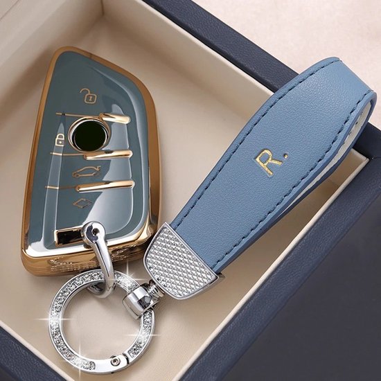 Porte-clés de voiture en cuir de Luxe en métal pour femme en cuir Blauw