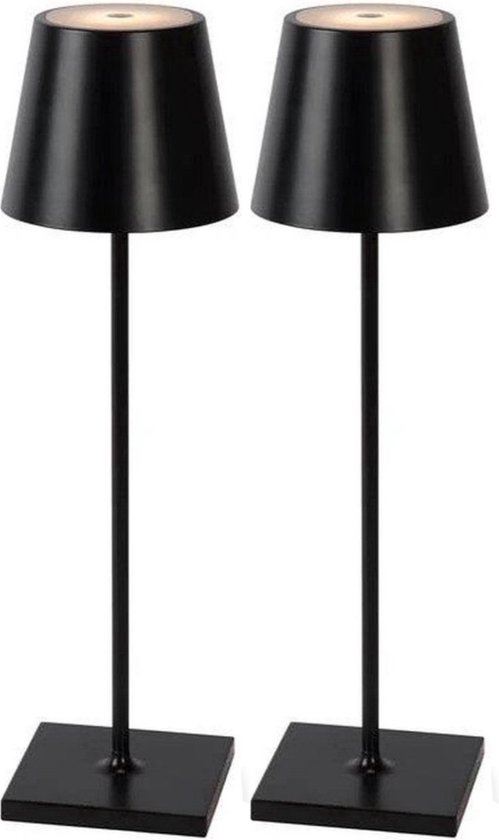 2 pièces - Lampe de table rechargeable - Intensité variable - Aluminium - Lampe de bureau - Etanche - 38CM - Zwart