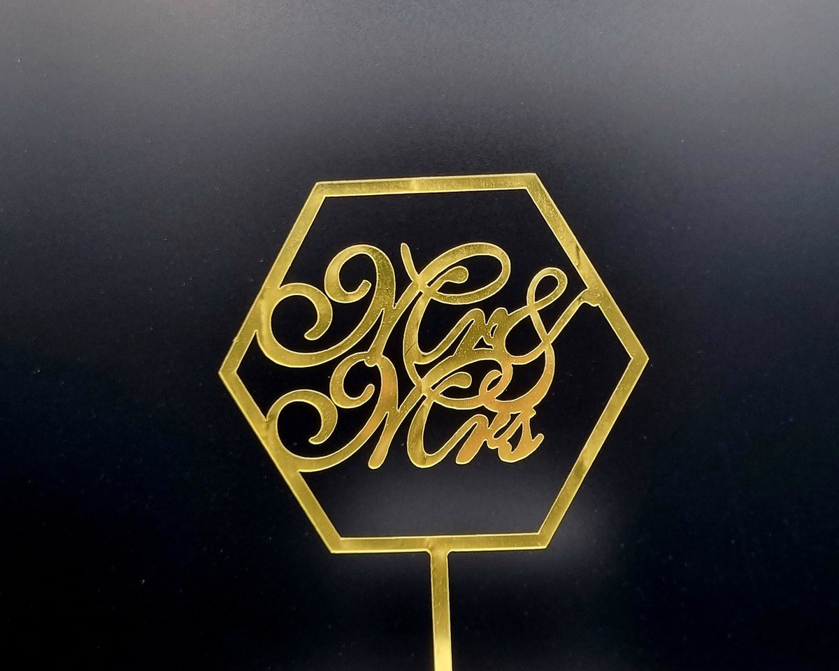 MR & MRS - Taart Topper - Bruiloft - Goud - Hexagon
