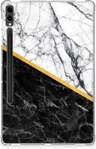 Hoes Geschikt voor Samsung Galaxy Tab S9 Plus Cover Case Marble White Black met transparant zijkanten