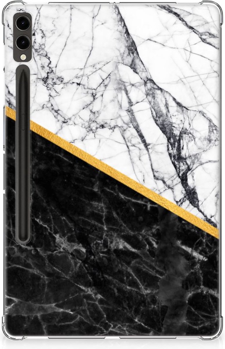 Samsung Galaxy Tab S9 Plus Tablet Back Cover Marmer Wit Zwart - Origineel Cadeau Man