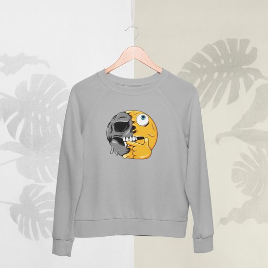 Feel Free - Halloween Sweater - Smiley: Nadenkend gezicht - Maat M - Kleur Grijs