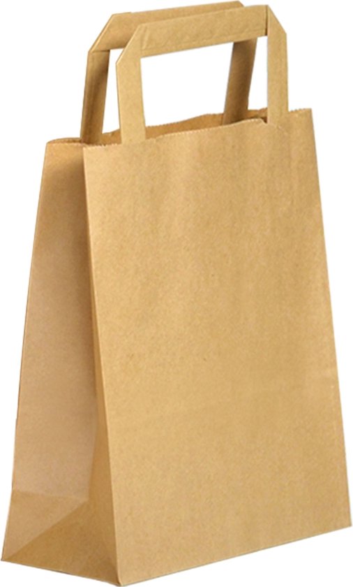 Kraft Tas - (XS) Small - 50 Stuks - Bruin - Papieren Tassen - Bruin - Met Handvat - Draagtas - Hoogwaardige Kwaliteit - 18x8x22 cm - Cadeau Tas - Eco-vriendelijk - Ideaal voor Geschenken - Hoogwaardig Natron Kraft Papier