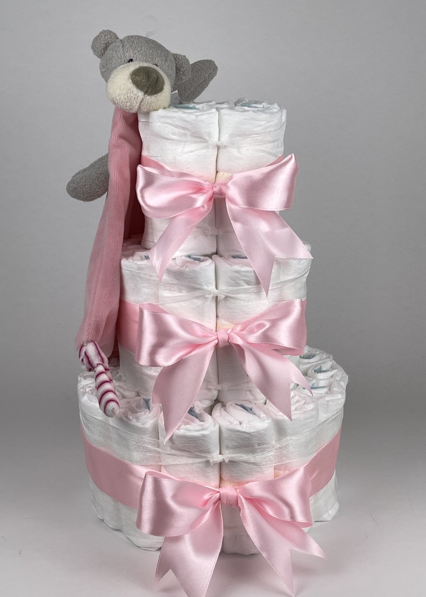 Goedkoopste Chouette-Chouette | Luiertaart Meisje | Kraamcadeau | Geboorte Meisje | Babyshower | Knuffeldoek Beer Roze - Roze