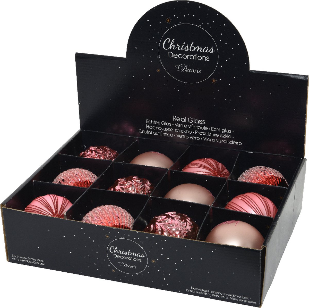 Decoris kerstballen glas roze luxe set 12 stuks kerstversiering.