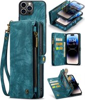 Caseme - Geschikt voor iPhone 14 Pro Max - Vintage 2 in 1 portemonnee hoes - Blauw