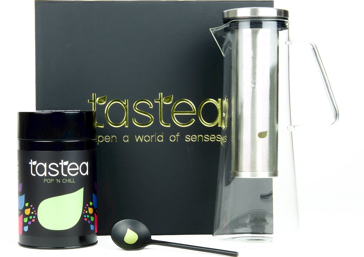 tastea Movie Night Box - Vruchtenthee me popcorn - Pop 'N Chill, tastea Theekan & tastea Scoop - Losse Thee - Theekan vol aardbeien- en popcornthee, bingewatchen maar!