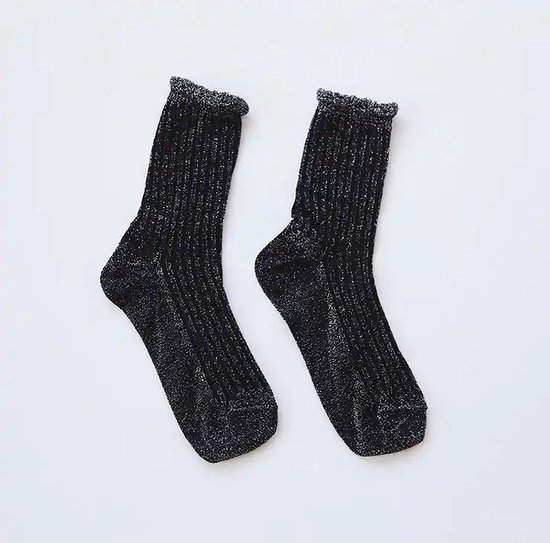 Jobo By JET - Glitter sokken - Dames - One size - Zilver Zwart