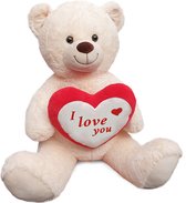 Teddybeer met Hart "I Love You" Pluche Knuffel (Beige) XXL 120 cm knuffelbeer [Bear Beer Beren Plush Toys | XXXL Knuffeldier Knuffelpop Speelgoed voor kinderen jongens meisjes | Extra grote groot XL]