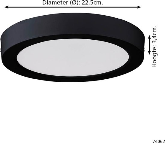 EGLO Idun-E Plafondlamp - LED - Ø 22,5 cm - Zwart/Wit - Eglo