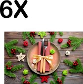 BWK Textiele Placemat - Kerst Diner Gedekte Tafel - Set van 6 Placemats - 45x30 cm - Polyester Stof - Afneembaar