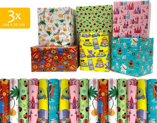 Kadopapier - Inpakpapier - Cadeaupapier 200 x 70 cm "Kids" - 3 rollen