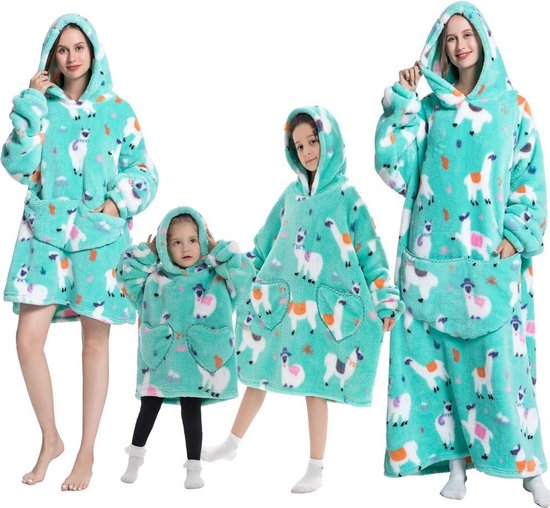 Alpaca fleece hoodie deken met mouwen kind – fleece poncho kind – plaid met mouwen - kids 8/12 jaar – maat 134/158 – lengte 75 cm - chillen – Warm & zacht – relax outfit kids – mint - Badrock - Badrock