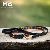 Leren halsband met lijn maat M - polo print oranje bruin grijs - MTB Equestrian