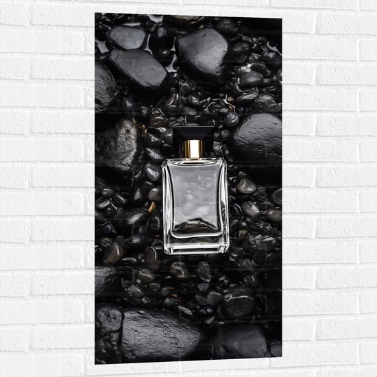 Muursticker - Parfum - Flesje - Goud -Zwart - Stenen - 50x100 cm Foto op Muursticker