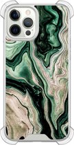 Casimoda® hoesje - Geschikt voor iPhone 12 Pro - Groen marmer / Marble - Shockproof case - Extra sterk - Siliconen/TPU - Groen, Transparant