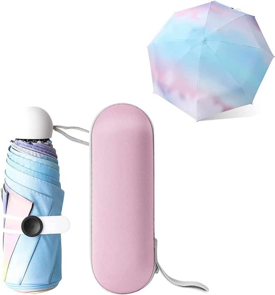 Compacte Paraplu Winddicht Sterk,Opvouwbare Reisparaplu,8 Ribben Mini Paraplu met Capsulegeval,UV-Bescherming Paraplu met Ergonomisch Handvat,Regenboog Draagbare Zakparaplu voor Dames Heren,Snel Droog