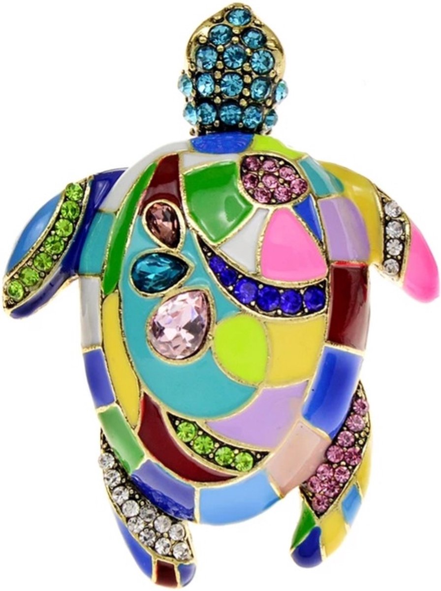Zelto-Broche-Schildpad-Roze-Groen-Blauw-Kleur-Zelto Broche