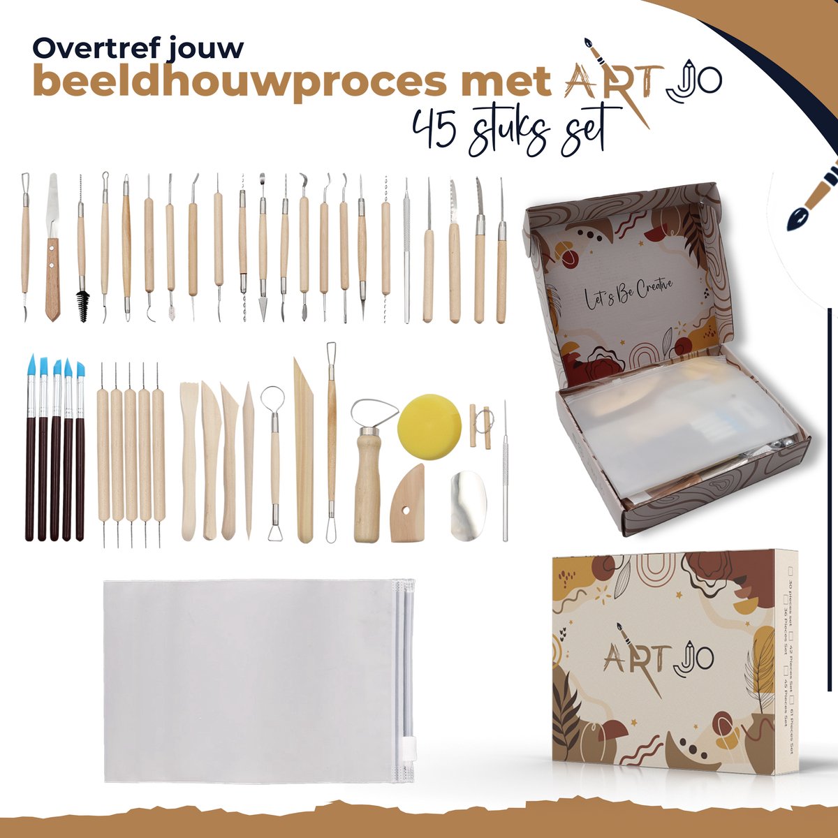 ArtJo 45-delige Klei Gereedschap Pottenbakken Boetseren Boetseer Set - Beeldhouwen - Boetseergereedschap - Spatels/Mes/Mesjes/Mirettes - Keramiek/Polymeer/Boetseerklei - Modelleer – Kleigereedschap — afbeelding 7