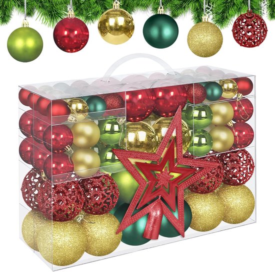 Kerstballen Kerstboomdecoraties (101 Stuks) Kerstballen Plastic, Kerstboomdecoraties Kerstballen Set, Kerstboomdecoraties, Kerstballen Rood en Groen