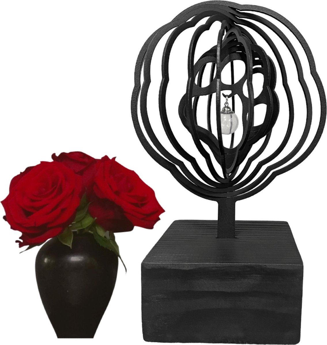 Urn Hond - pootje - mét glasbol hanger - metaal in hout - design dierenurn - kunstwerk - Nederlandse kwaliteit - huisdierenurn
