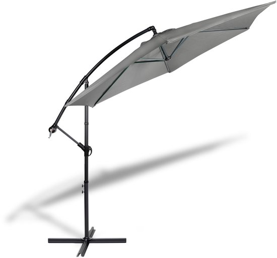 909 Outdoor - Hangende Parasol - Grijs - met Hoes - met Zwengelgreep en Kantelfunctie - ⌀ 3 x 2.5 m