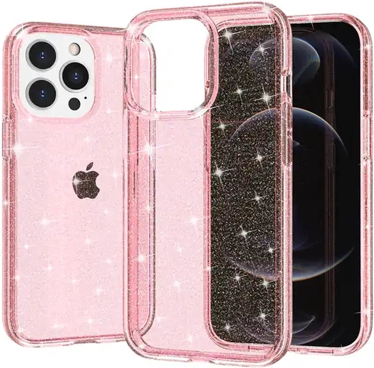 iPhone 15 Glitter Telefoonhoesje - Apple iPhone 15 Glitter Back Cover - TPU - Licht Roze