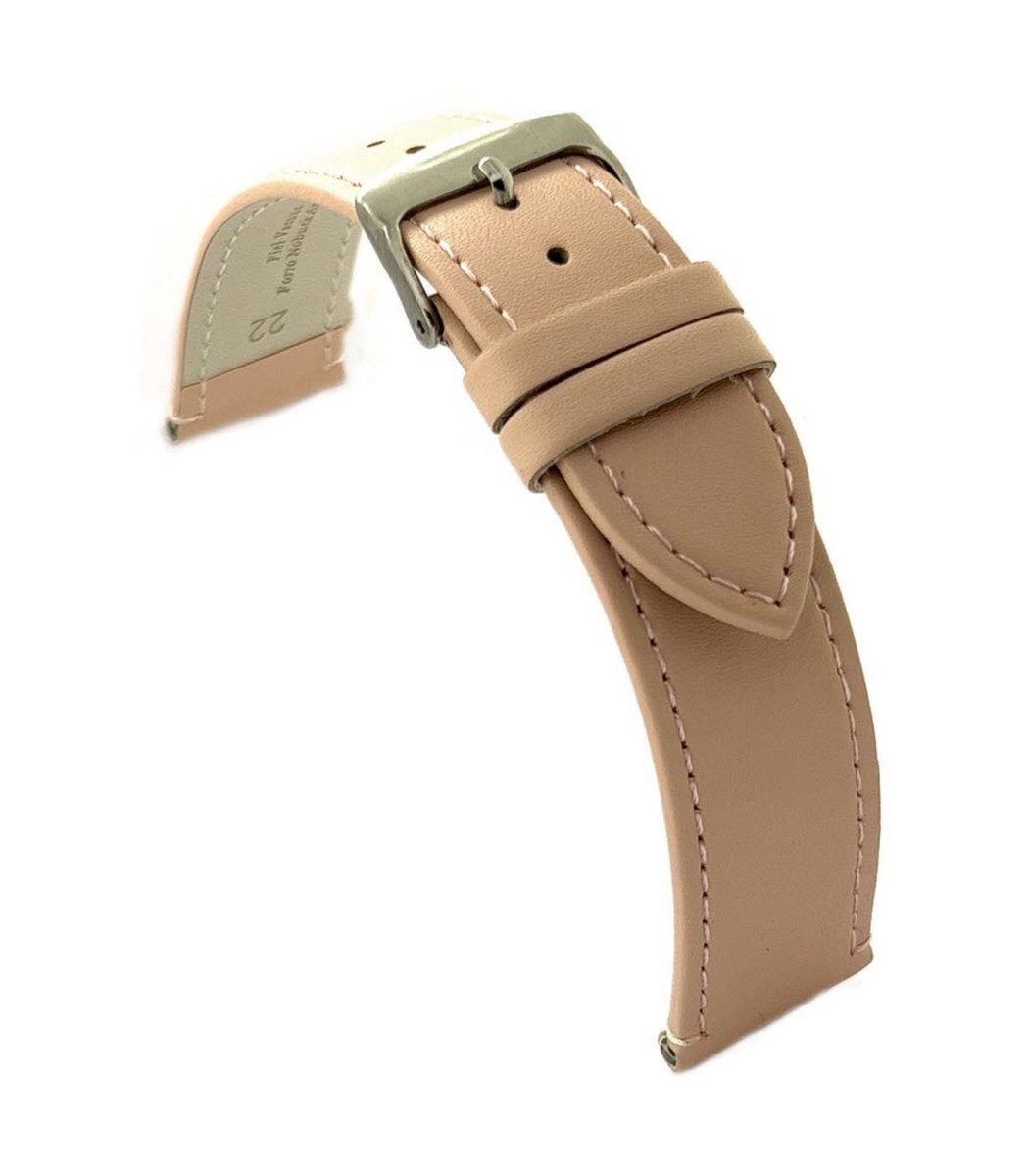 Horlogeband-horlogebandje-14mm-echt leer-zacht-mat-zalm-rose-stalen gesp-leer-14 mm