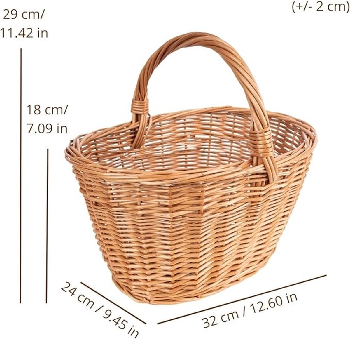 Creative Home Kleine Rieten Mand met Handvat | 30x27x24cm ( /- 1cm) Lichtgewicht | voor Gift Picnic Planten Pasen Opberg Decoratie | Hand Geweven | Natuurlijk Bruin | Multifunctioneel & Duurzaam