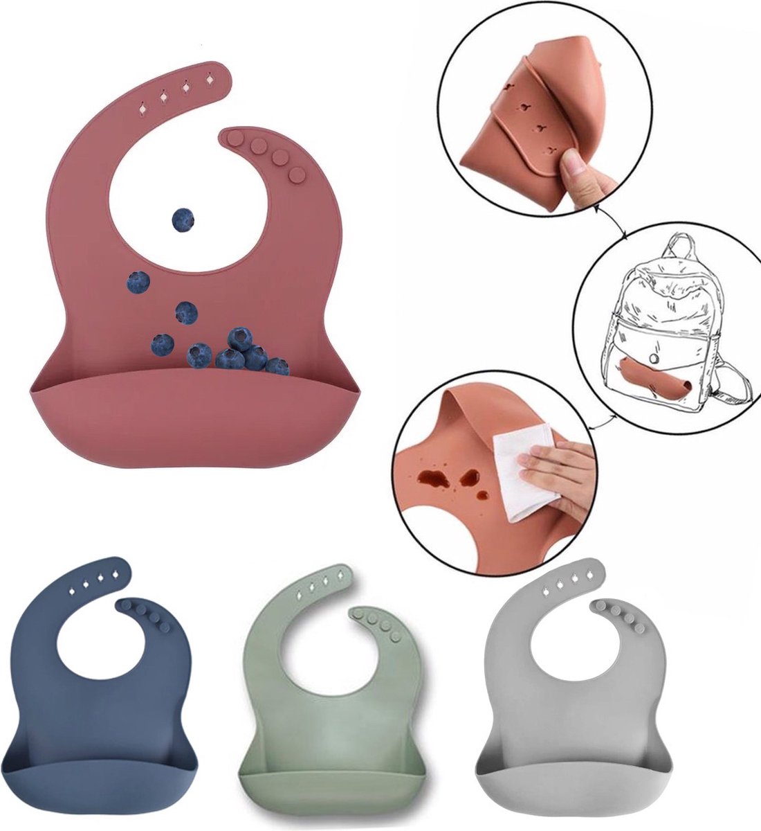 Goedkoopste Baby-Kinder Siliconen Slabbetje met Opvangbakje | BPA ftalaatvrij | Afwasbaar - 004 Dusty Green