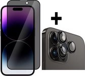 Screenz® - PRIVACY Screenprotector + Set camera lens protector geschikt voor iPhone 14 Pro Max s - zwart - Screen protector - Beschermglas - Complete set