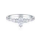 Elegante - 18k Witgouden Marquise Moissanite Ring met Vintage Geïnspireerde Minimalistische Zijstenen - 0.5 karaat