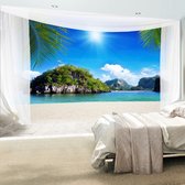 Fotobehangkoning - Behang - Vliesbehang - Fotobehang Uitzicht op het Tropisch Eiland vanuit de Achtertuin 3D - 200 x 140 cm