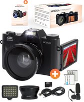 NODIJA® Caméra de vlogging numérique 4K - Appareil photo compact - Appareil photo - Caméra vidéo - Rotation de l'écran - Carte SD 128 Go