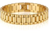 Heren Armband Presidential - Horlogeband Stijl - Goud kleurig - Staal - 15mm - Schakelarmband - Armbanden - Cadeau voor Man - Mannen Cadeautjes