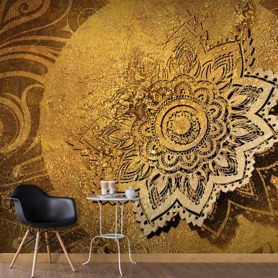 Foto: Fotobehangkoning behang vliesbehang fotobehang golden illumination gouden mandala 200 x 140 cm