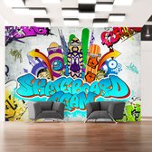 Fotobehangkoning - Behang - Vliesbehang - Fotobehang Graffiti Skateboard team - 300 x 210 cm